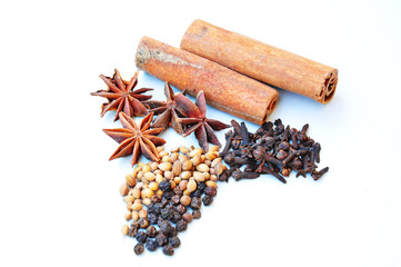 various spices isolate on white
