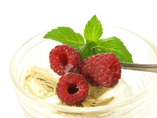 Raspberries on ice cream