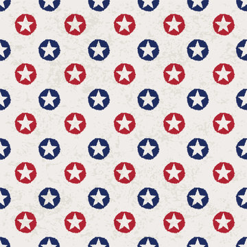 Seamless polka dot pattern with stars in american national flag