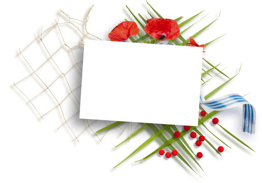 frame for photo decorated by red poppy flowers and grass