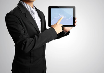 pointing on touch screen tablet in hand