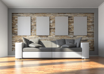Sofa mit 4 Wandbildern