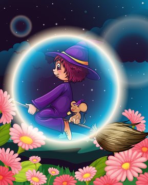 a witch flying on broom