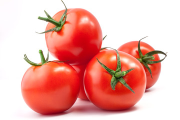 Tomatoes with a light shadows, isolated on white background