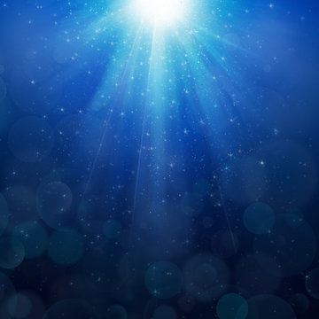 Blue bubbles luminous rays background Lumiray-B