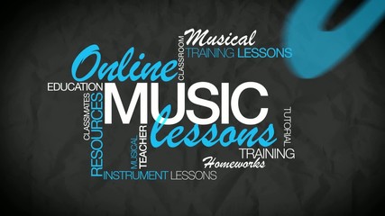 Online Music lesson e-learning word tag cloud animation video