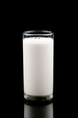Glass of milk on black