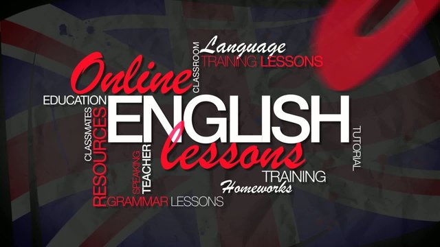 Online English lesson e-learning word tag cloud animation video