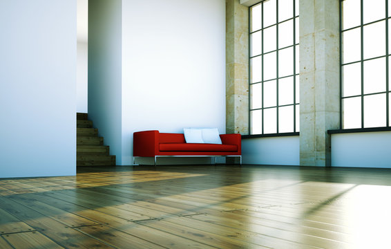 Rotes Sofa im Loft