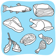 Illustration of meat, fish and poultry