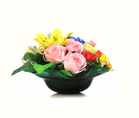 Colorful Artificial Flower Arrangement on white background