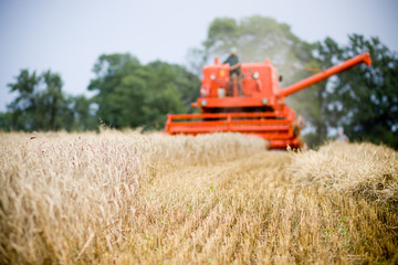 red harvesting machine