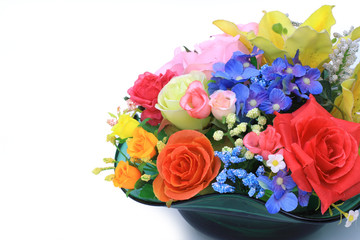 Colorful Artificial Flower Arrangement on white background