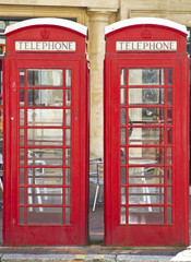 Two British red telephone boxes