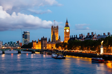 Big Ben and Westminster Bridge in the Evening, London, United Ki