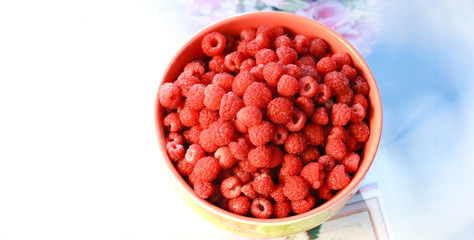 Fresh raspberry on colorful background