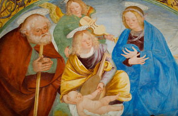 Natività di Gaudenzio Ferrari, affresco, anno 1515 - obrazy, fototapety, plakaty