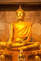 Ancient golden buddha in Thai church.