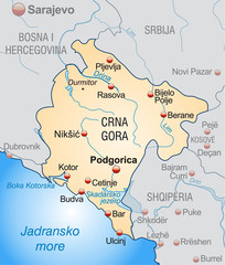 Landkarte von Montenegro und Umgebung