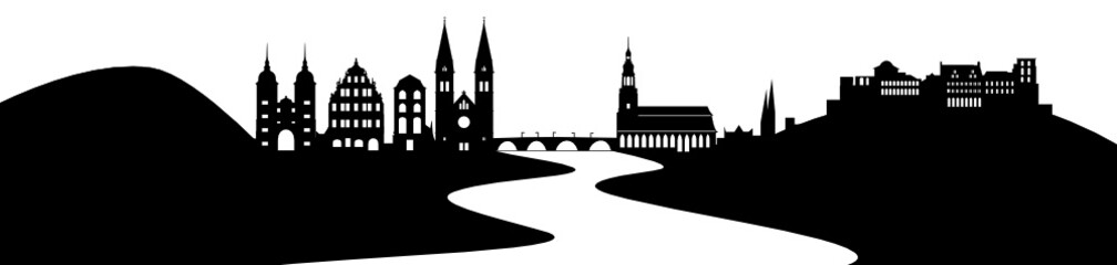 Heidelberg Skyline mit Neckar - obrazy, fototapety, plakaty