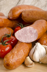 sausage on a wooden board