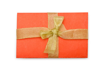 Envelope with colourful ribbon on white