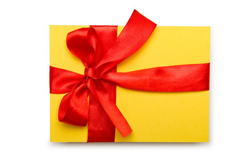 Envelope with colourful ribbon on white