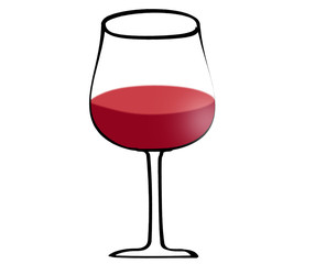 Illustration of red wine in glass isoltaed on white background