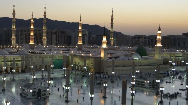 Nabawi Mosque time lapse from dawn to sunrise in moving camera