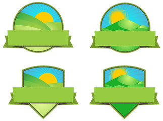 Green Farming Landscape Emblem Banners set