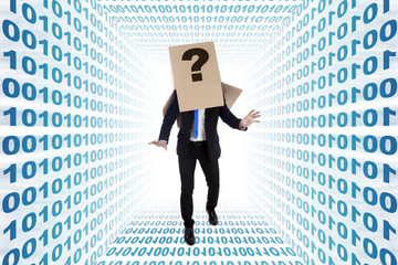 Clueless businessman with binary code