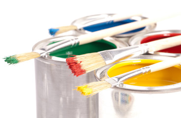 paint brushes with cans