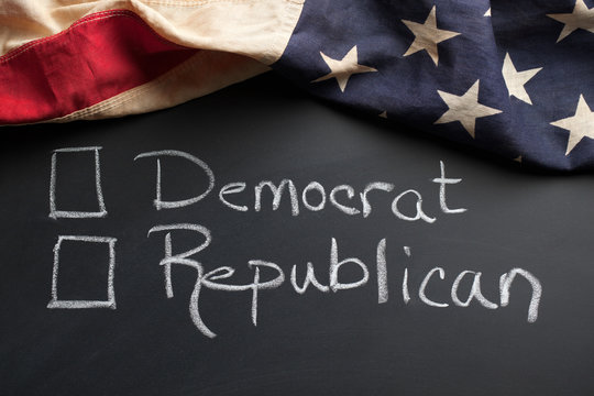 Democrat or republican sign with vintage American flag
