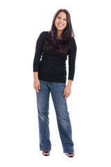 Happy Asian woman full length portrait isolated on white