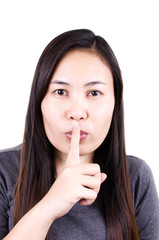 Naklejka premium Woman stop talk with finger.