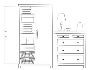 Sketch of wardrobe and chest of drawers