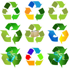 Fototapeta premium Set of six different kind of recycling sign, symbol