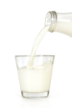 Pouring milk from a bottle into a glass