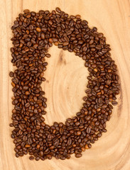 Letter D, alphabet from coffee beans