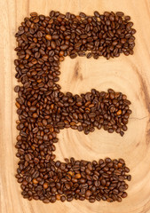 Letter E, alphabet from coffee beans
