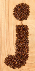 Letter J, alphabet from coffee beans