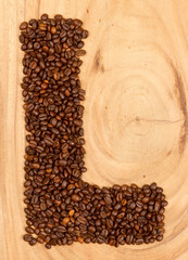 Letter L, alphabet from coffee beans