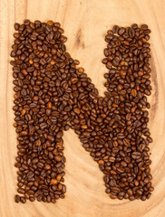 Letter N, alphabet from coffee beans