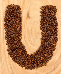 Letter U, alphabet from coffee beans