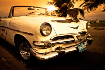 Crédence de cuisine en verre imprimé Vielles voitures Vieille voiture américaine, Cuba