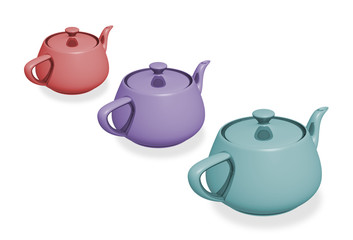 Théières en 3D colorées