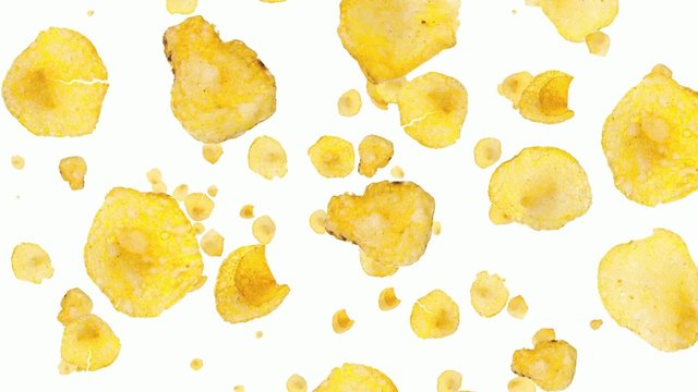 Falling potato chips (ends on blue)
