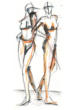 Illustration, Frauen, Akt