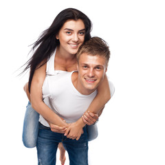 Happy young couple in casual clothing