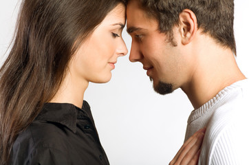 Portrait of young couple, isolated